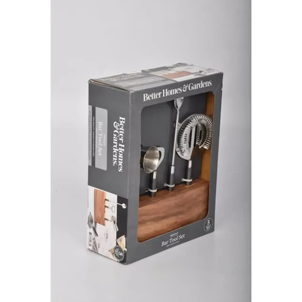 🍸Better Homes & Gardens 5-Piece Stainless Steel Bar Tool Set w/ Wooden Stand